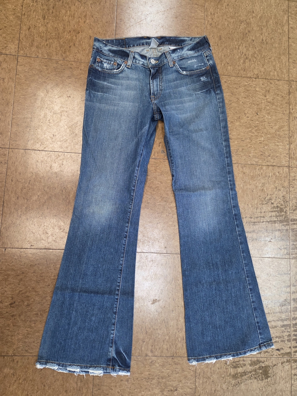 Lucky Brand Women's Medium Blue Flare Jeans with Frayed Hem